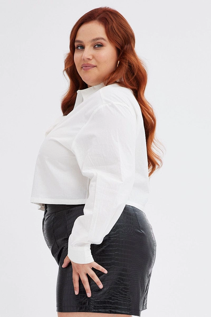 White Cropped Shirt Cotton Poplin Button Through Timeless Wardrobe Effortless Comfort