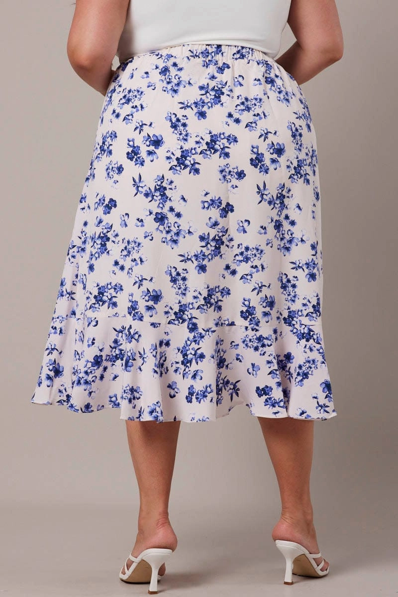 White Ditsy Wrap Frill Midi Skirt Minimal Touch Comfy Look