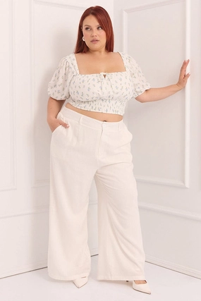 White Double Layer Linen White Pants Eco Friendly Material