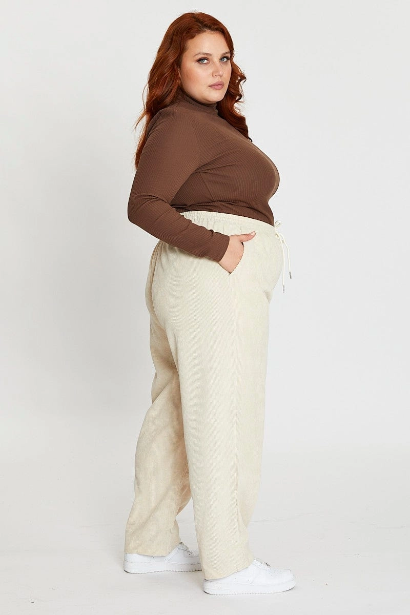 White Elastic Waist Cord Slim Leg Pant Performance Comfort