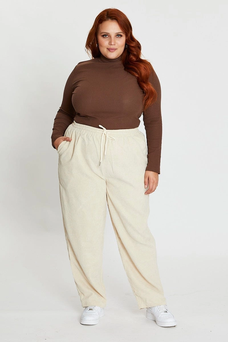 White Elastic Waist Cord Slim Leg Pant Quick Pack