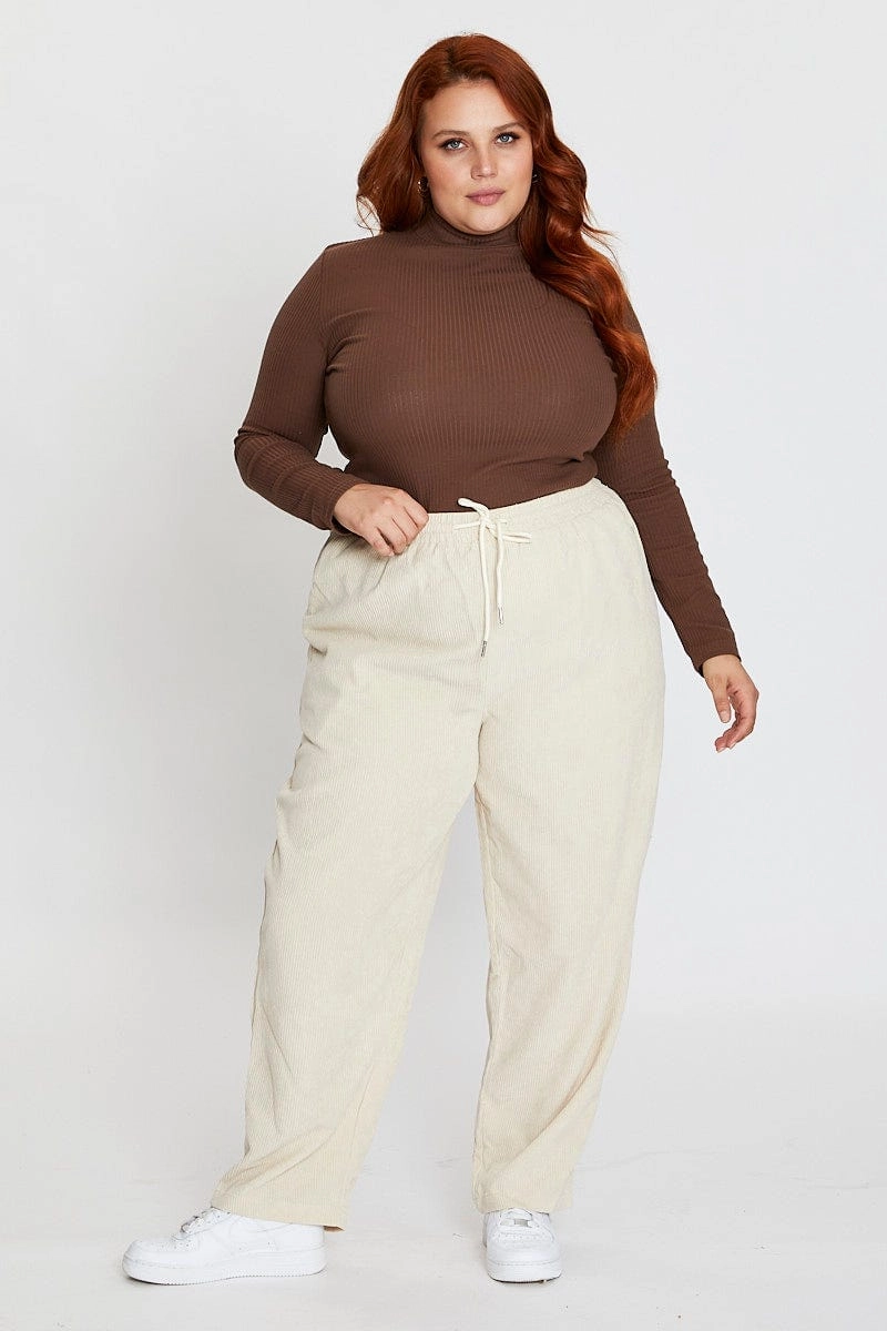 Relaxed Wearable White Elastic Waist Cord Slim Leg Pant
