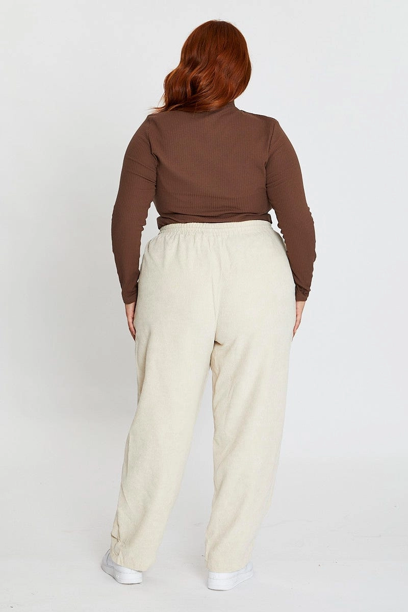 White Elastic Waist Cord Slim Leg Pant Elastic Cuff Urban Cool
