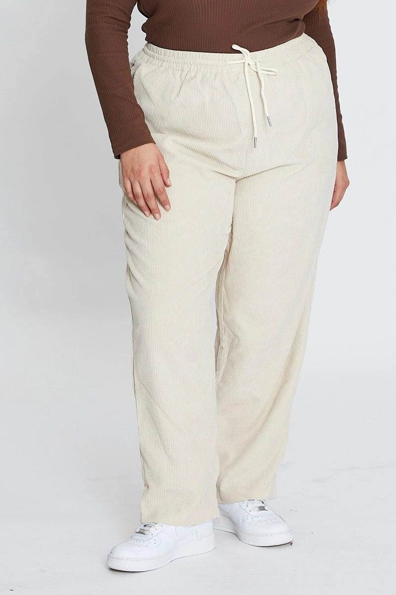 NoBuckleDesign Padded hips White Elastic Waist Cord Slim Leg Pant