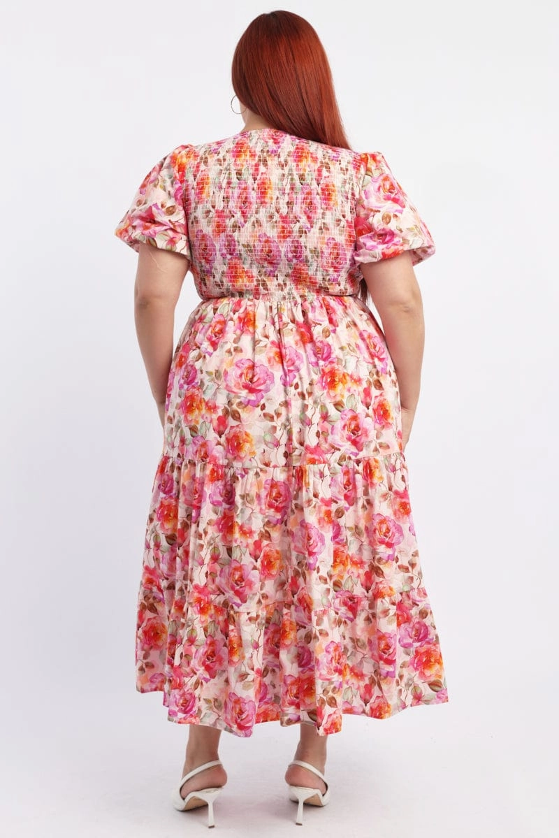 Flattering Look Wear White Floral Midi Dress Short Sleeve Cut Out Textured