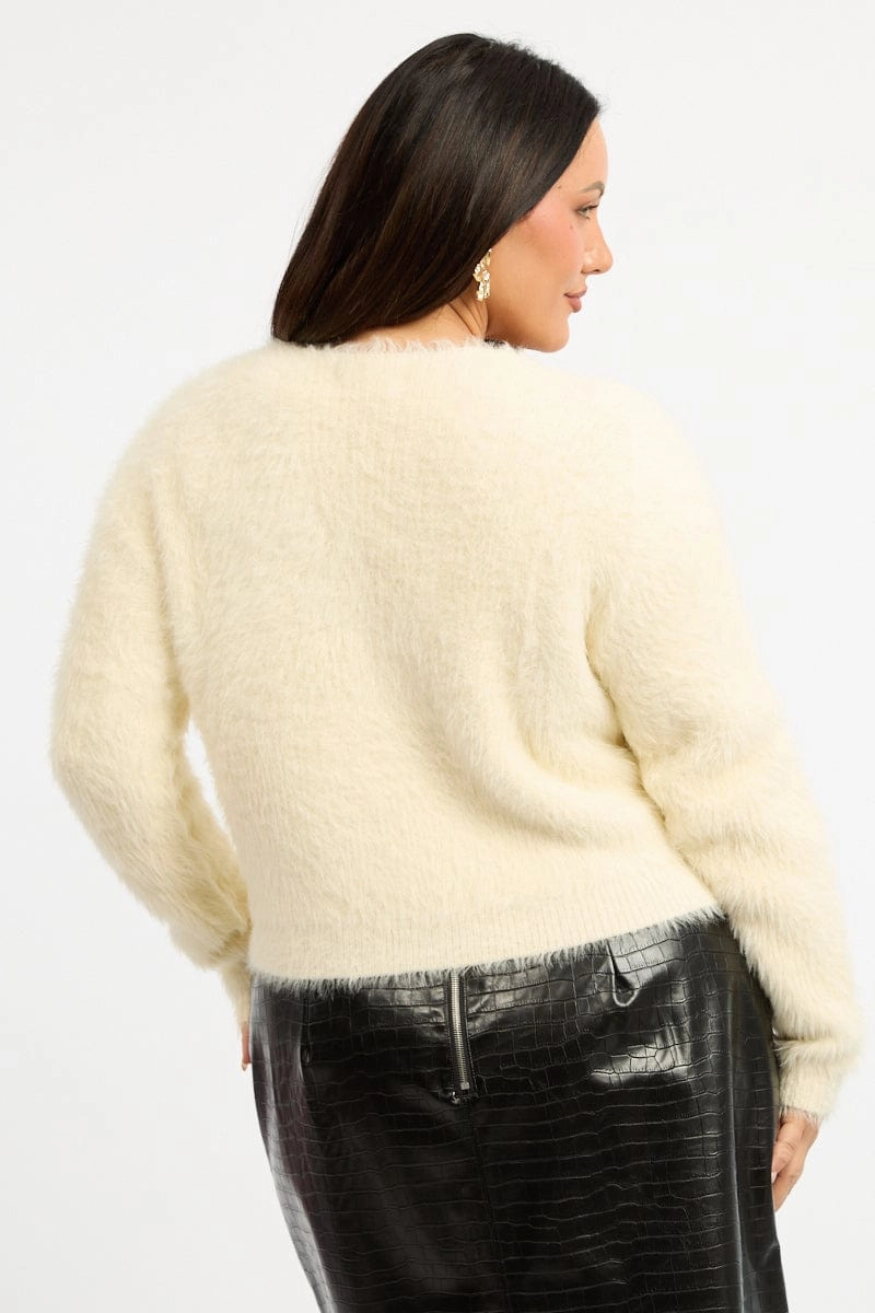 Weekend Ready SlipResistantFastenings White Fluffy Knit Cardigan Tie Up Front