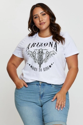 White Graphic T-shirt Arizona Biker Short Sleeve Cotton Weekend Smart Active Lifestyle