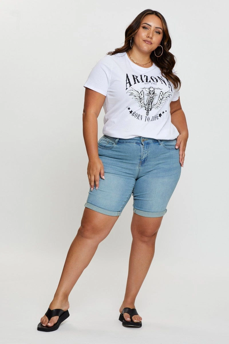 PreShrunkCotton White Graphic T-shirt Arizona Biker Short Sleeve Cotton