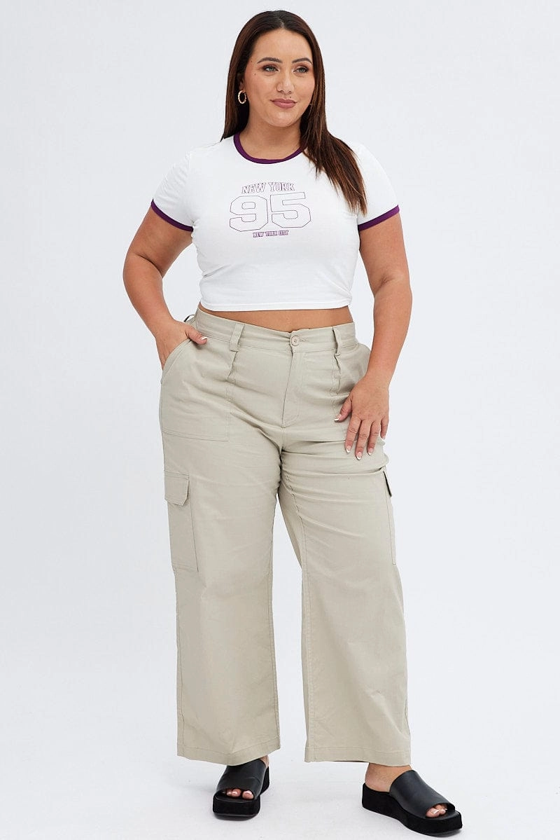 White Graphic T-shirt Contrast Trim New York Print Layering Essential Colorfast Material