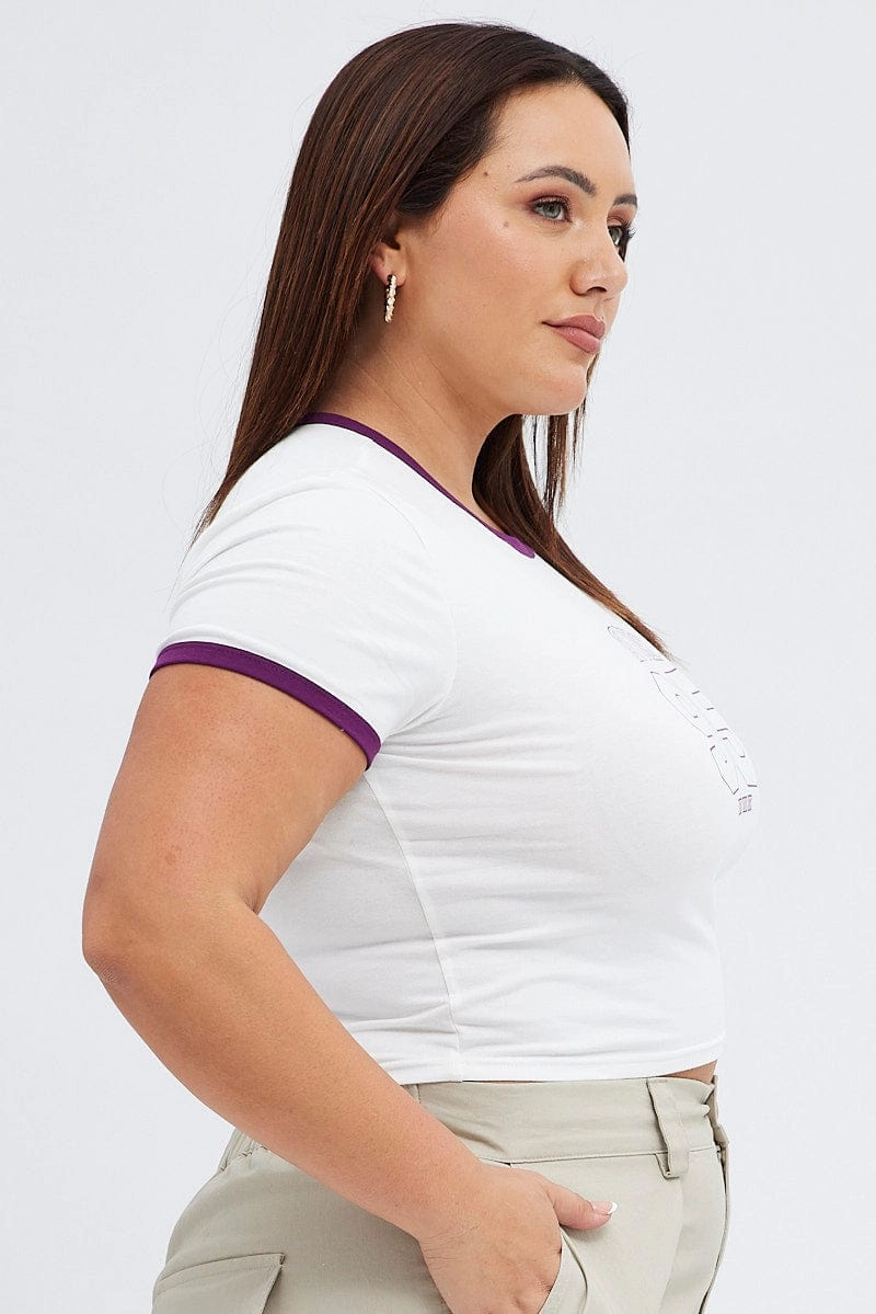 White Graphic T-shirt Contrast Trim New York Print Essential Wear