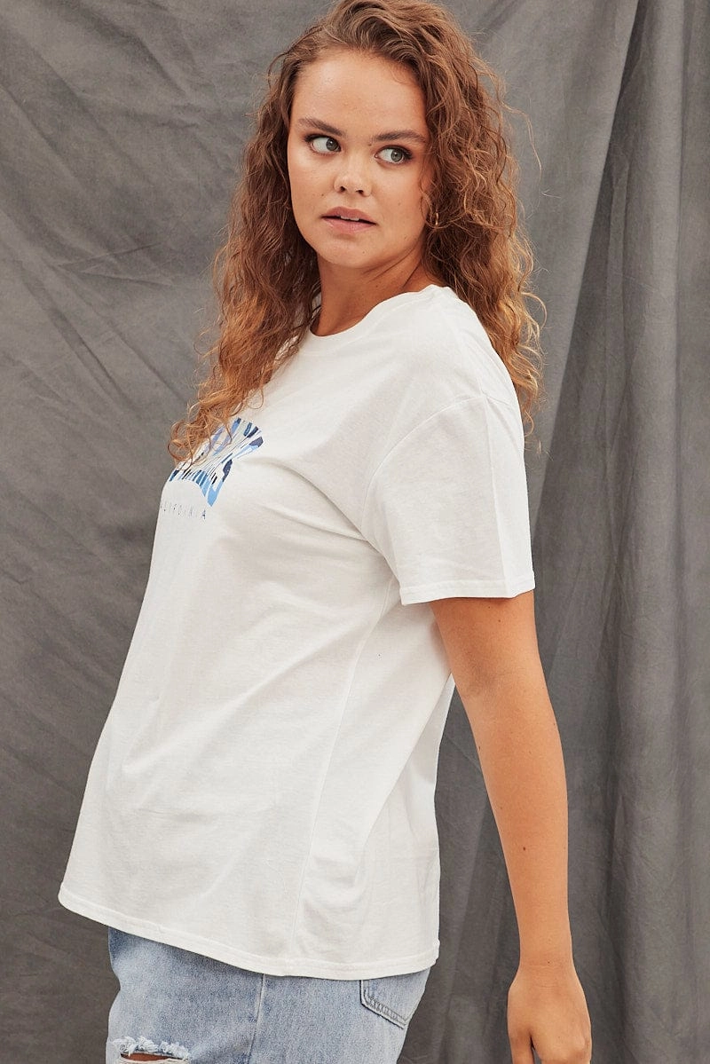 White Graphic T-shirt Los Angeles Camo Cotton Crop Reinforced Neckline Summer cool