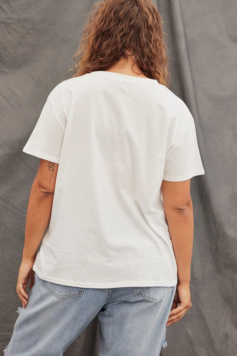 White Graphic T-shirt Los Angeles Camo Cotton Crop Lightweight Shirt