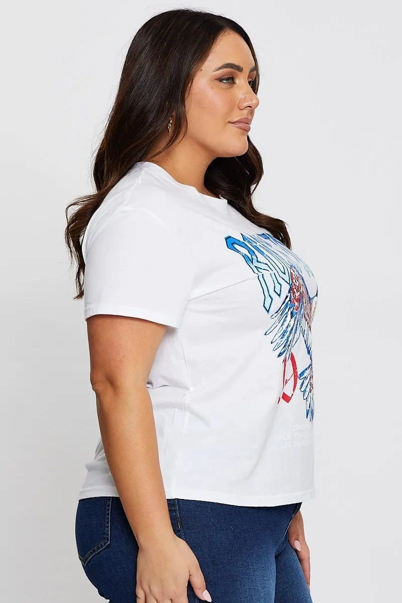 Casual Flex Design Circular Knit Construction White Graphic T-shirt Rock Tour Crew Neck Short Sleeve