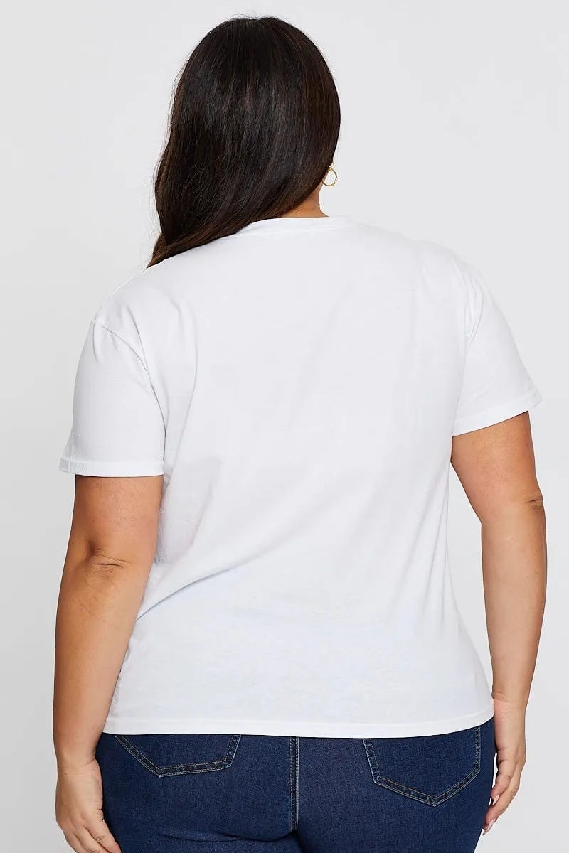 White Graphic T-shirt Rock Tour Crew Neck Short Sleeve LayeringFriendly