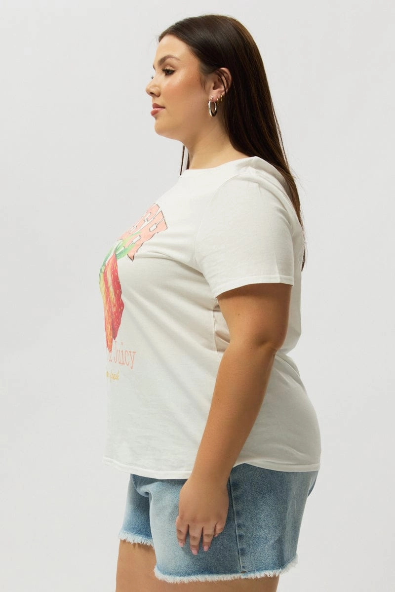 White Graphic T Shirt Short Sleeve Crew Neck Essential Fashion