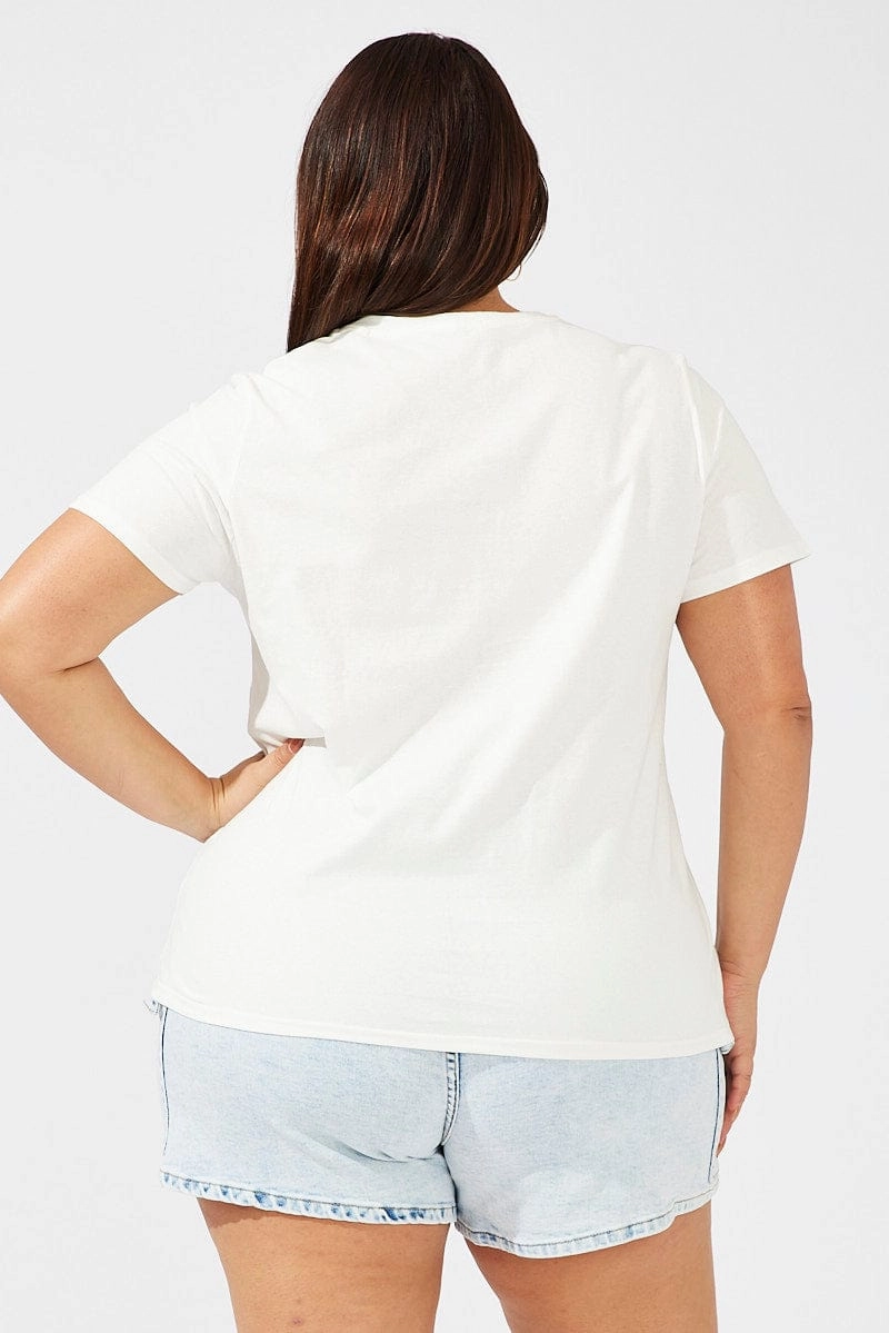 White Graphic T-shirt Short Sleeve Crew Neck Elastic Fit