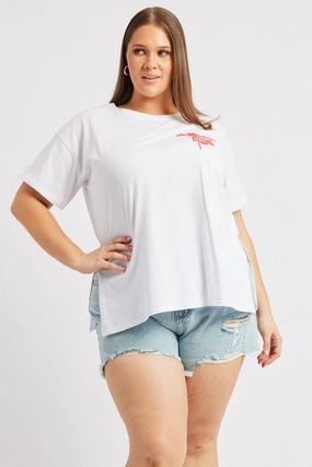 White Graphic T Shirt Short Sleeve Crew Neck Fashion-Forward Fit Leisure Wear