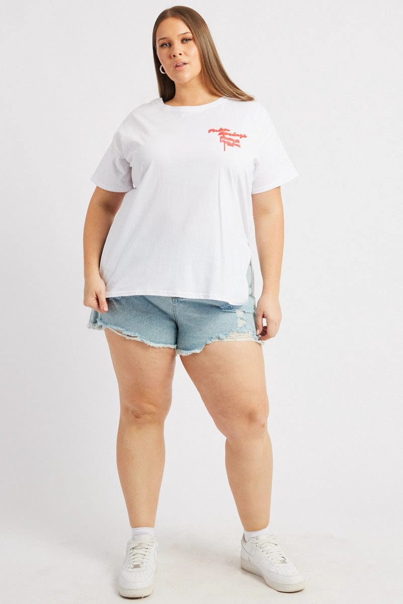 White Graphic T Shirt Short Sleeve Crew Neck Sport Flex Fit ethical