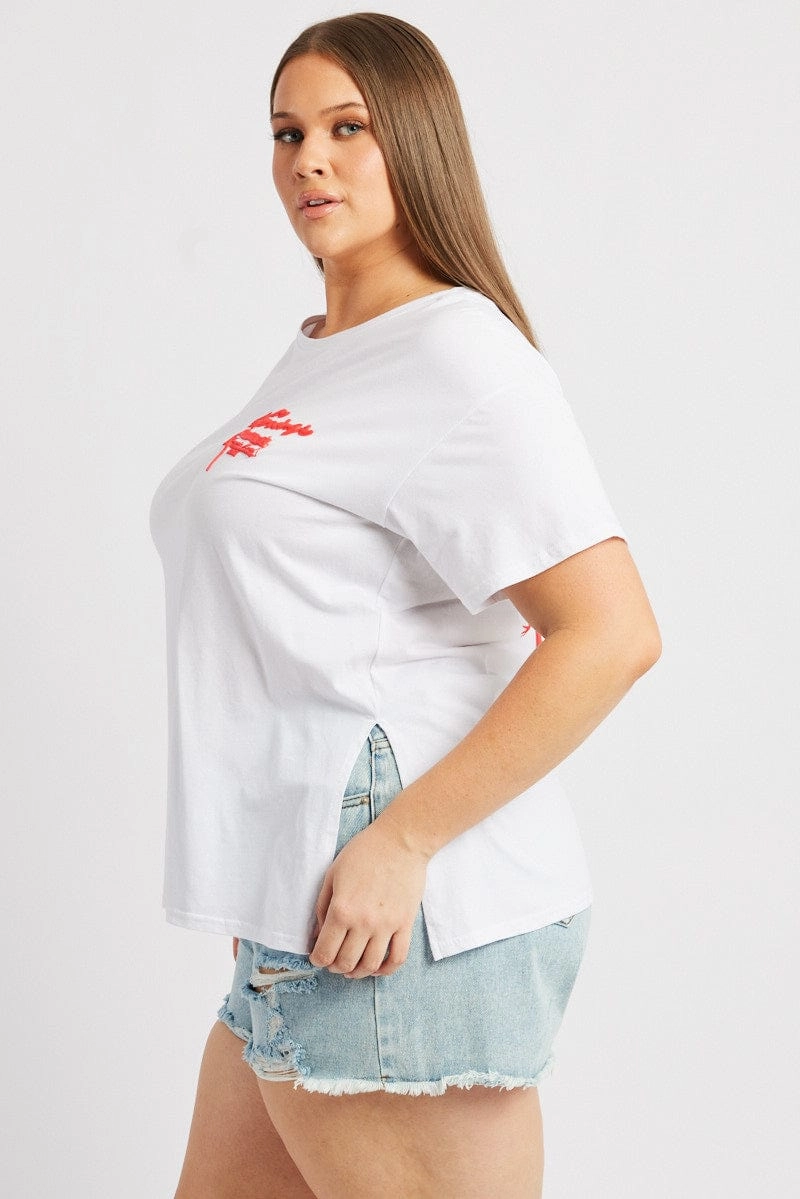 Feminine Touch White Graphic T Shirt Short Sleeve Crew Neck