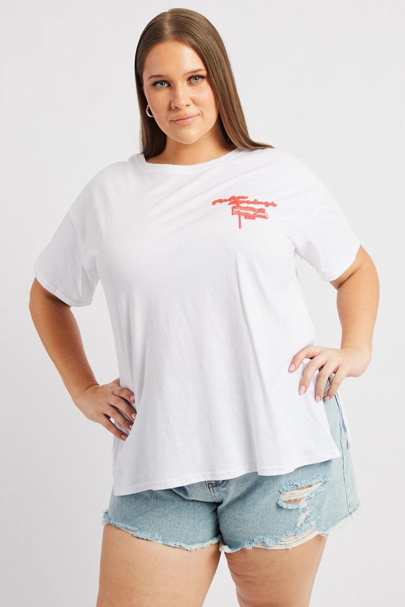 White Graphic T Shirt Short Sleeve Crew Neck Weekend Wear Cozy Apparel