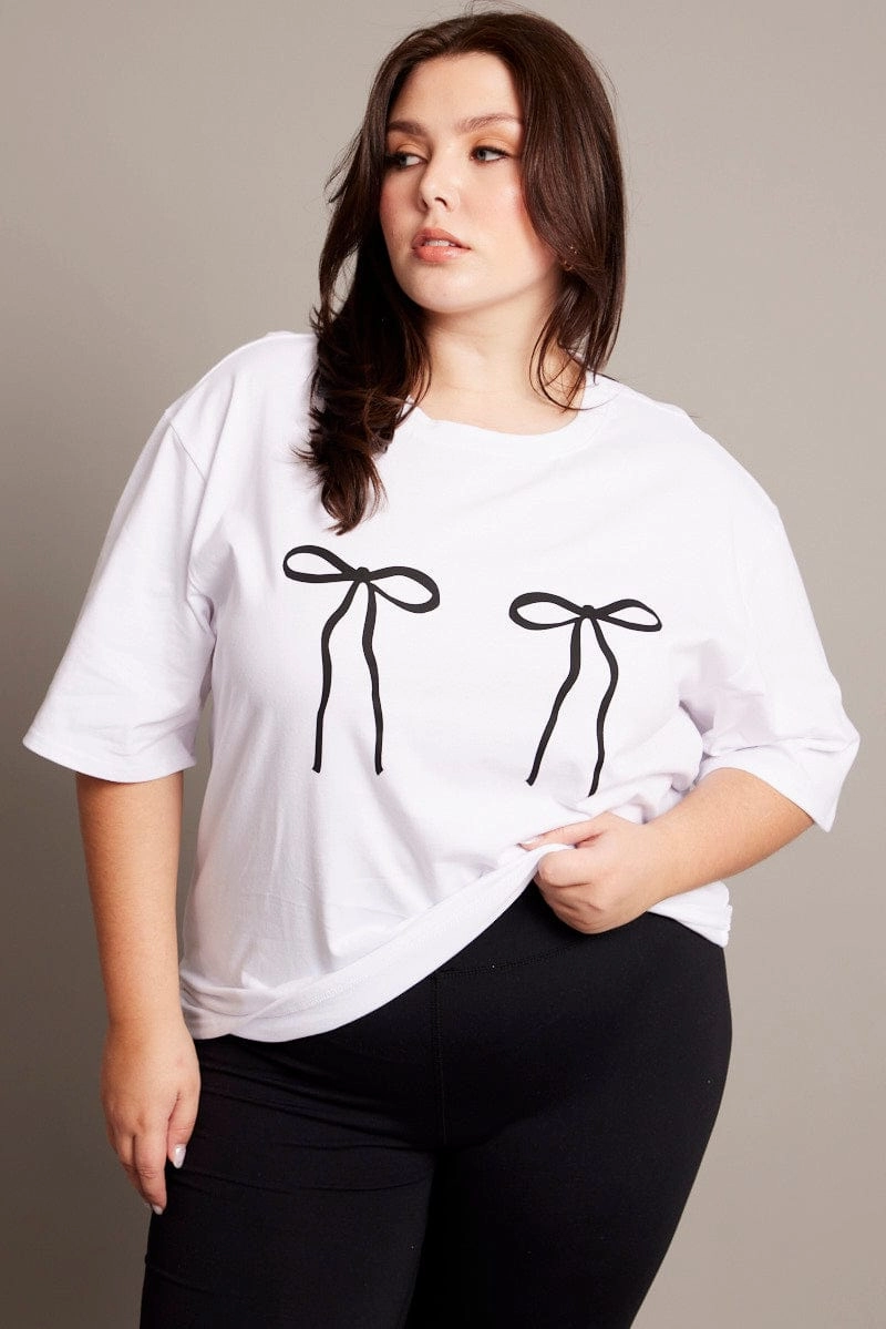 White Graphic T-shirt Short Sleeve Crew Neck Seasonal Layering Relaxed Fit Design