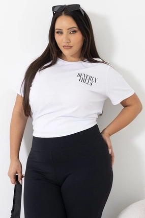 Trendy Fashion White Graphic T-shirt Short Sleeve Crew Neck