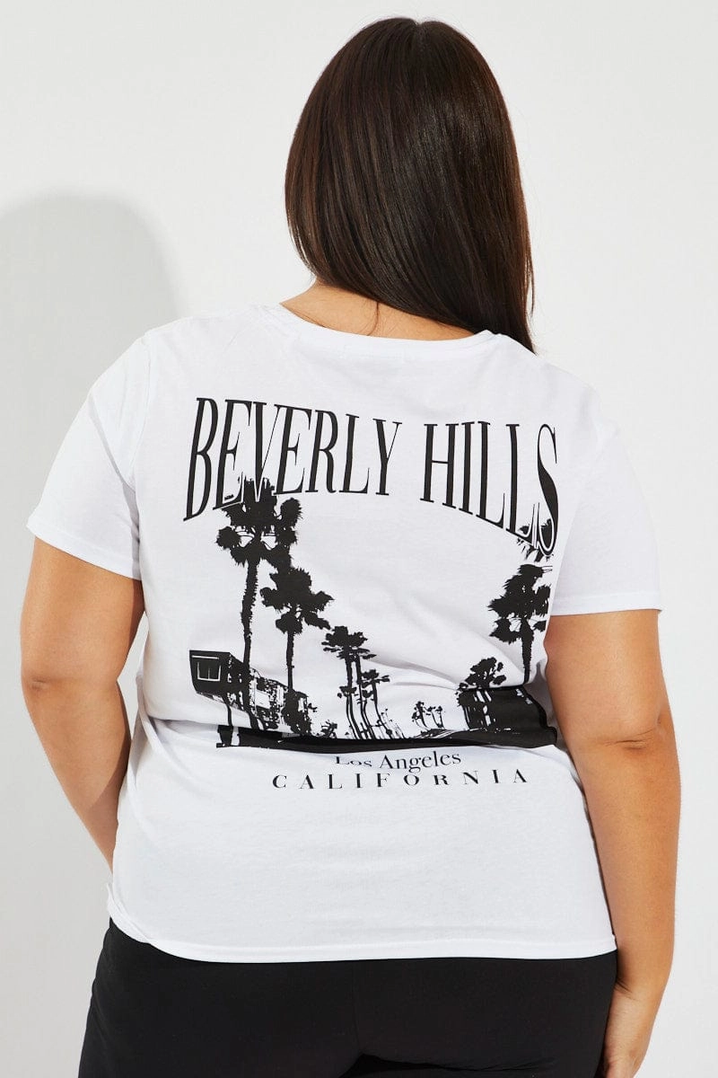 White Graphic T-shirt Short Sleeve Crew Neck Comfortable Weave Relaxed Movement