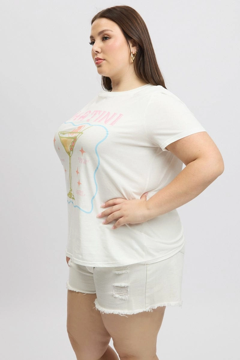 Anti-bacterial Non Irritating Seams White Graphic T Shirt Short Sleeve