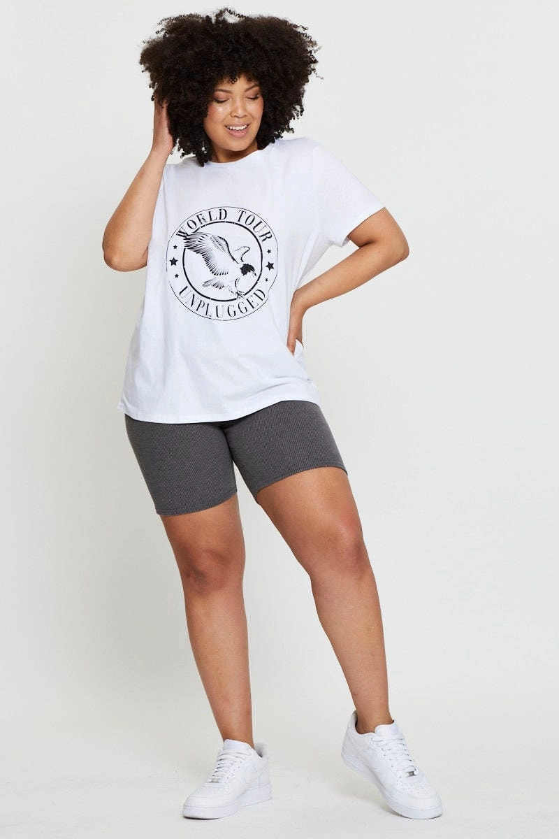 Casual Wear White Graphic T-shirt World Tour Crew Neck Short Sleeve