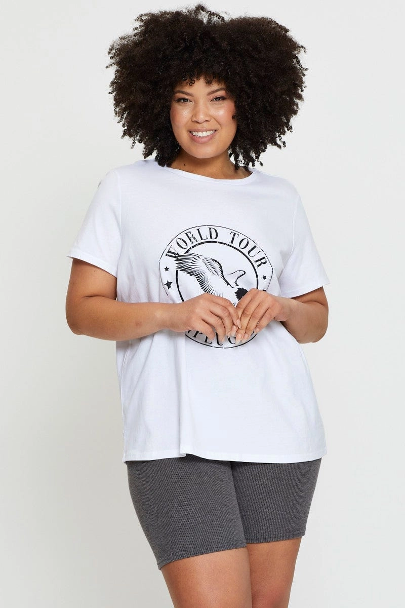 Universal Silhouette Light Comfort Style White Graphic T-shirt World Tour Crew Neck Short Sleeve