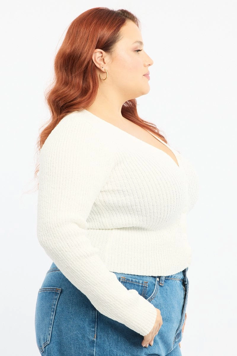 White Knit Cardigan Long Sleeve V-neck Versatile Fit Layer Non Restrictive Silhouette