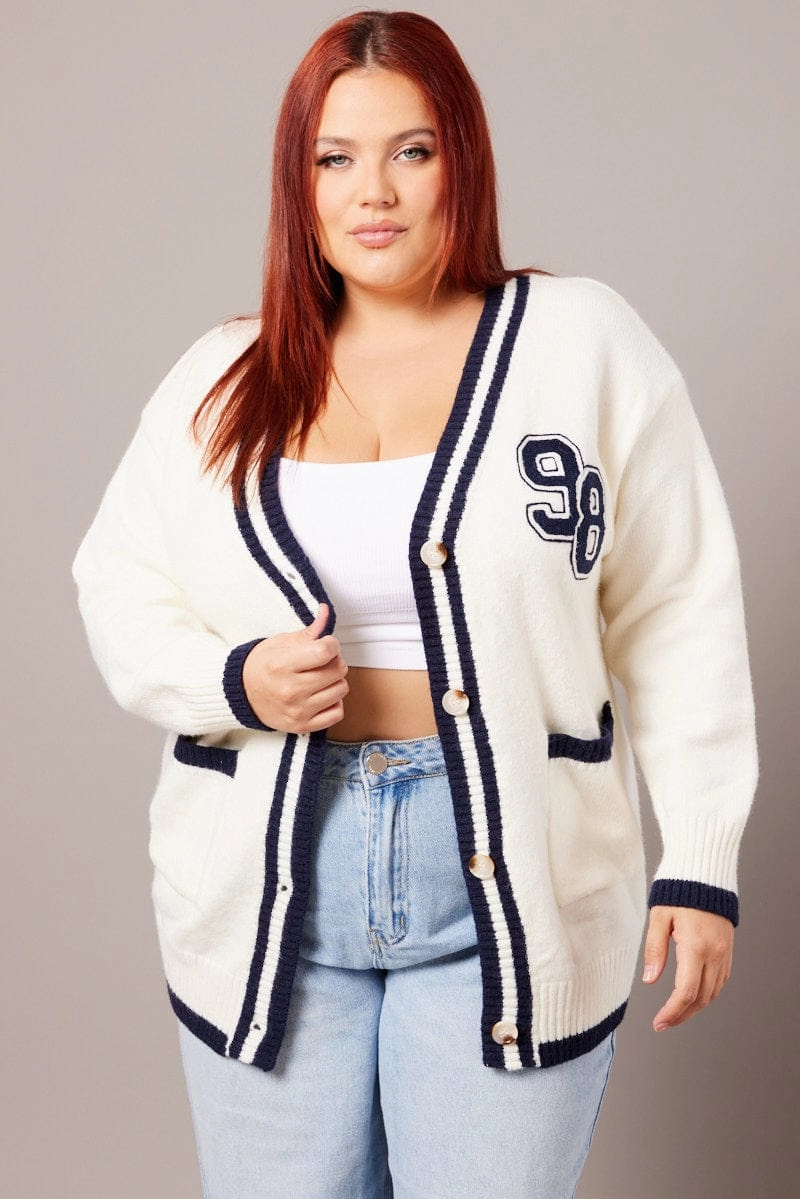 Smooth Finish White Knit Cardigan Longline
