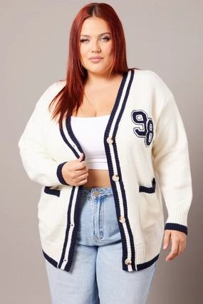 Smooth Finish White Knit Cardigan Longline