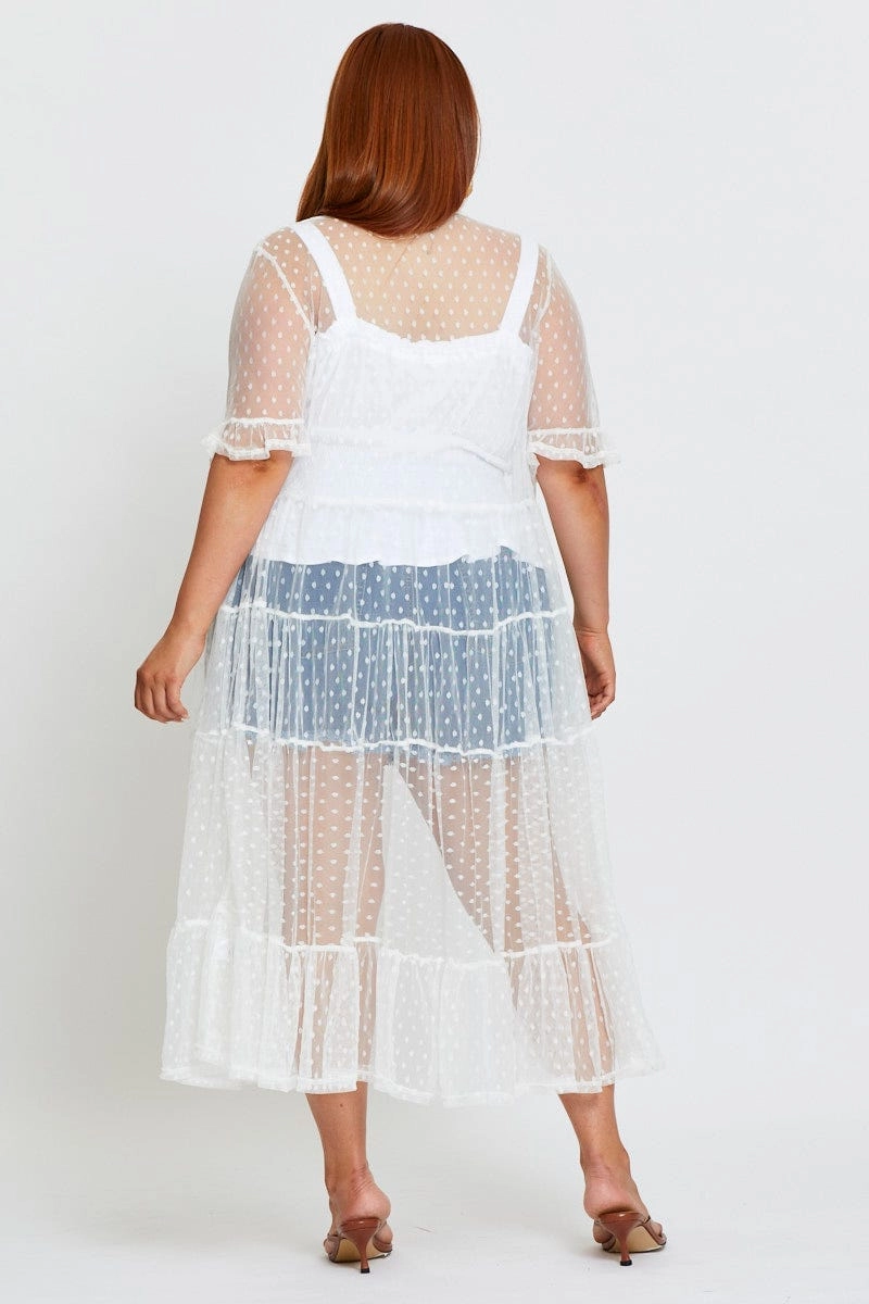 White Longline Cardigan Short Sleeve Crochet Non Restrictive Movement Cut Glow In Dark Trims