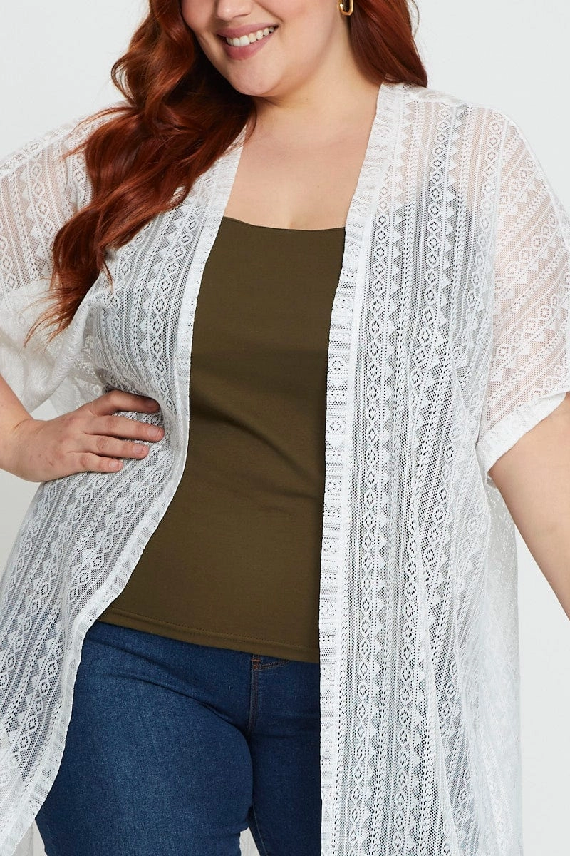 Oversized Silhouette White Longline Cardigan Short Sleeve Lace