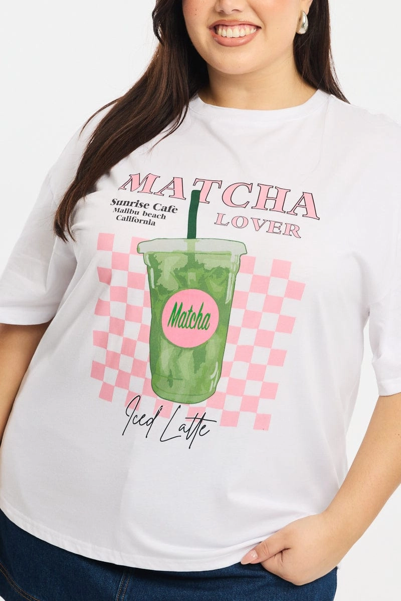 Comfort Wearable casual top White Matcha Tee Short Sleeve