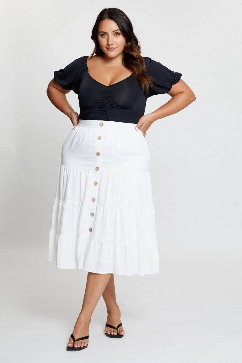 White Midi Skirt Mock Button Young adult Vibe Shot