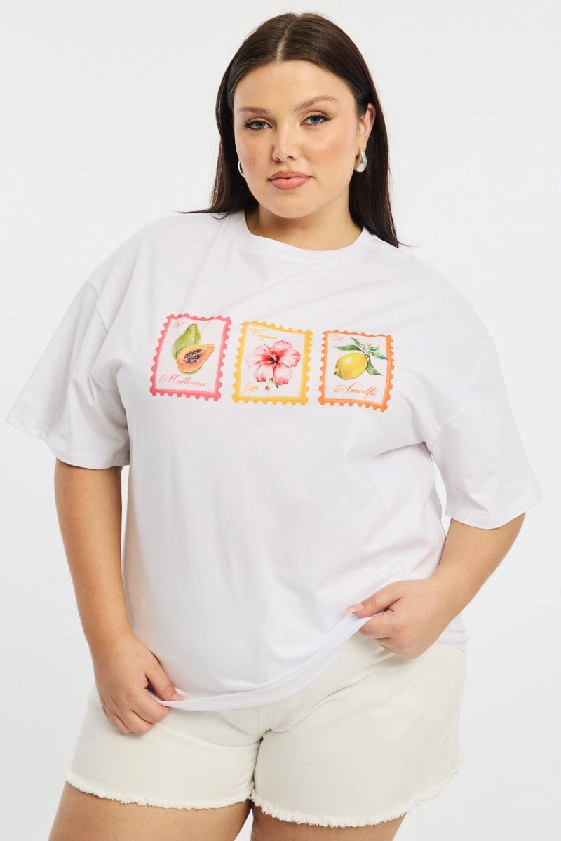 Relaxed Comfort Fit Garment Dyed White Post Stamp T-shirt Short Sleeve