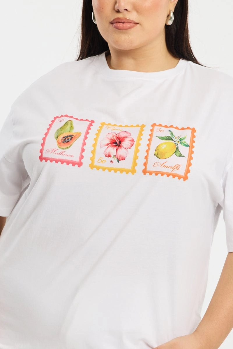 NoSideSeams White Post Stamp T-shirt Short Sleeve
