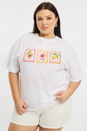 Relaxed Comfort Fit Garment Dyed White Post Stamp T-shirt Short Sleeve