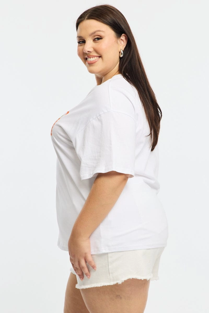 White Post Stamp T-shirt Short Sleeve Beach Outfit