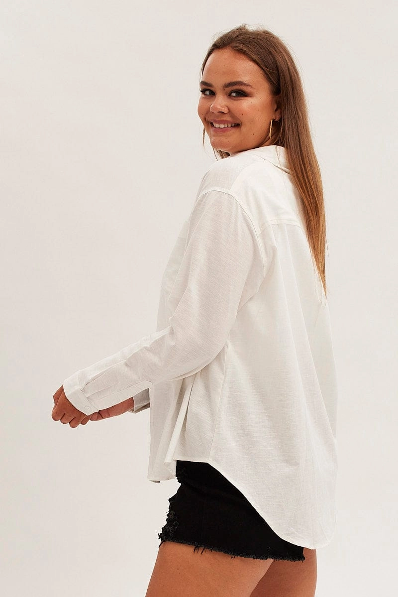 White Relaxed Shirt Long Sleeve Button Up Stretchable Fabric