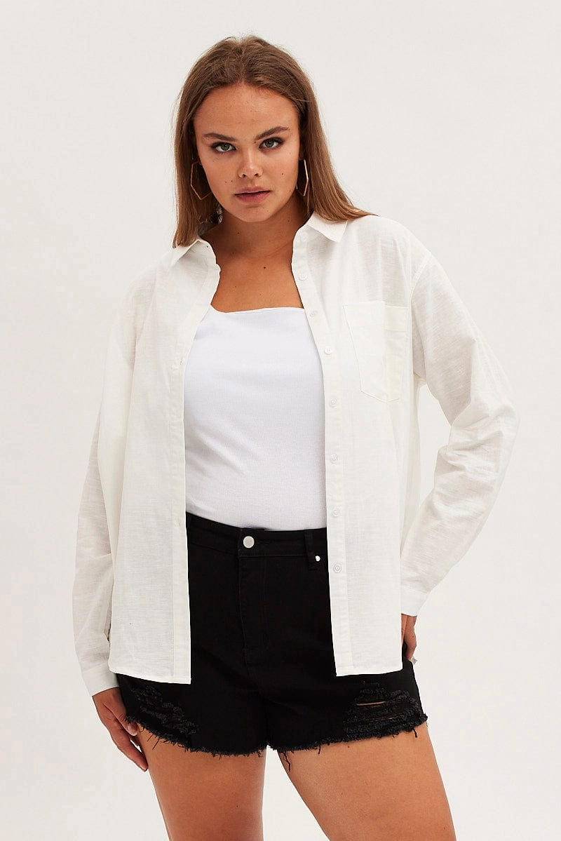 Chill Layer White Relaxed Shirt Long Sleeve Button Up