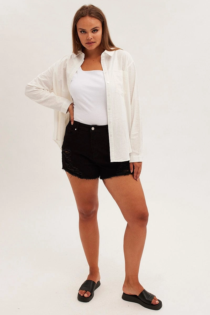 Brunch Outfit White Relaxed Shirt Long Sleeve Button Up