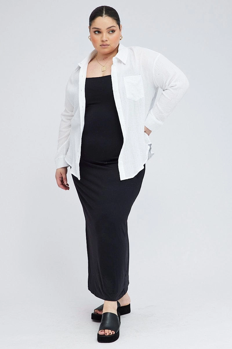 Soft Material Tagless label White Relaxed Shirt Long Sleeve