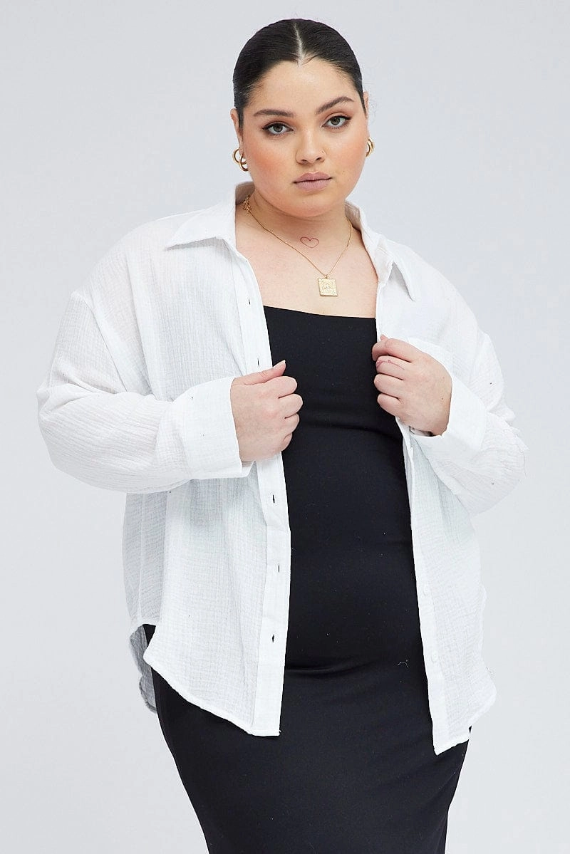 Tall Length White Relaxed Shirt Long Sleeve