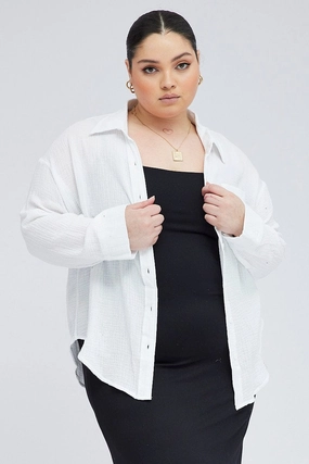 Tall Length White Relaxed Shirt Long Sleeve