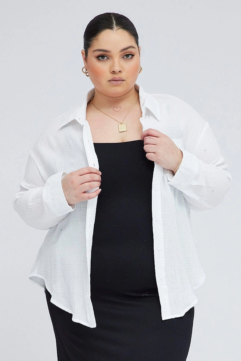All Purpose Weave Design White Relaxed Shirt Long Sleeve
