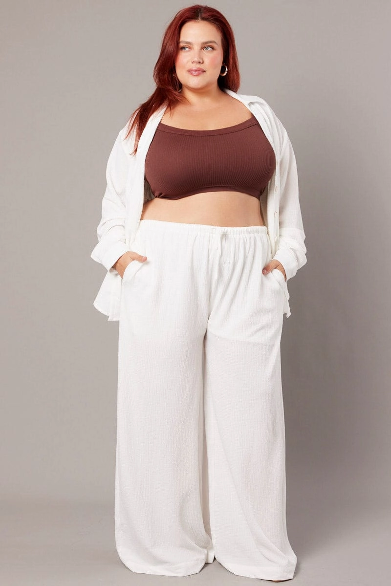 White Relaxed Shirt Long Sleeve Textured Versatile Design Neutral Tones
