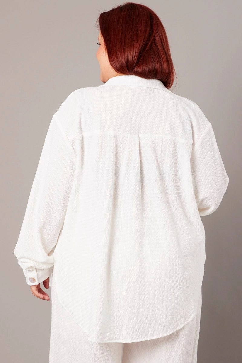 White Relaxed Shirt Long Sleeve Textured Social Meetup